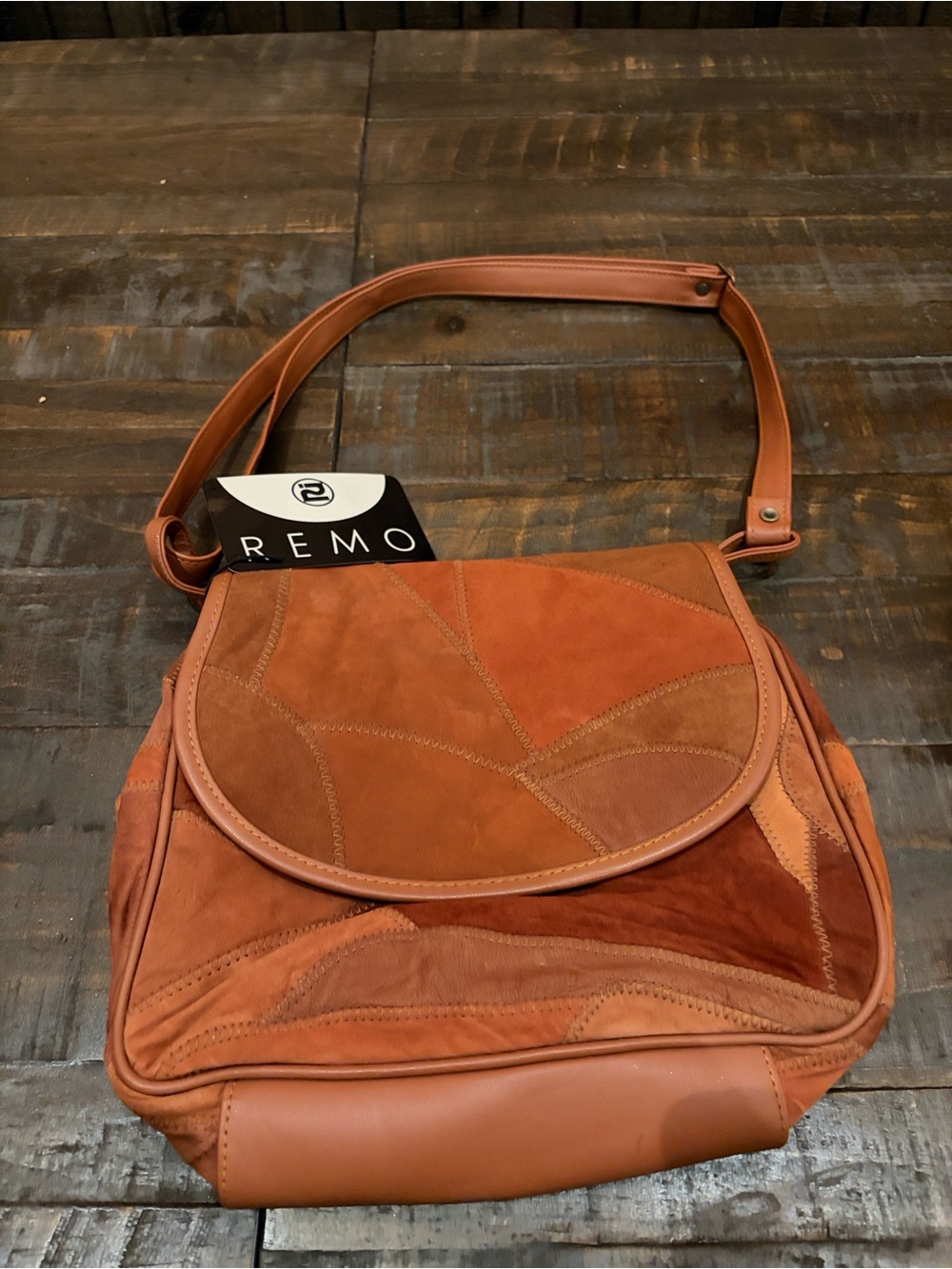 NWT Remo Montreal Genuine Leather & Suede Patchwork Flap Crossbody Purse